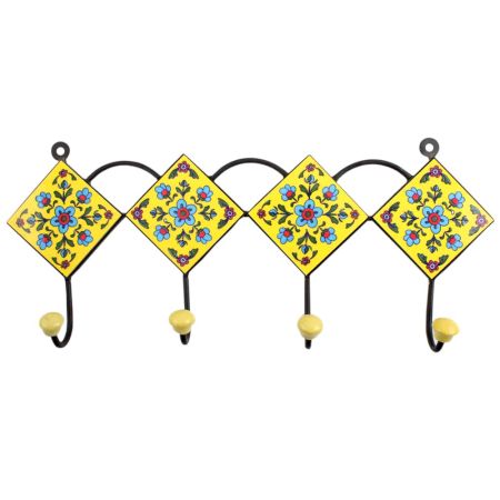 Yellow Turquoise Floral Tiles Hooks